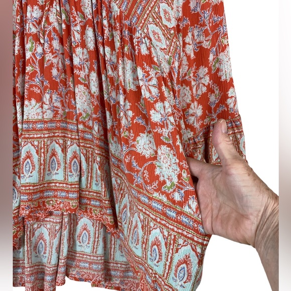 Free People Moonlight Dance Top Floral Print Bell Sleeve Ladder Lace Size Small - Picture 5 of 12